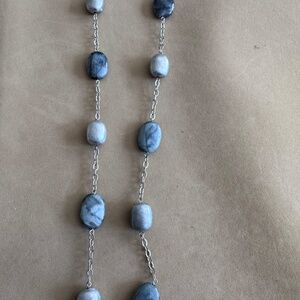 Silver necklace with light and dark gray stones